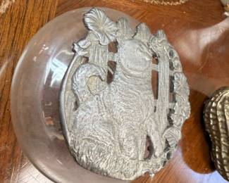 Antique ornate cast metal decorative wall plaque with scrollwork