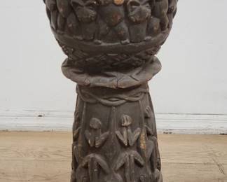 African carved wood ceremonial drum