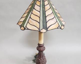 Metal and stained leaded glass table lamp