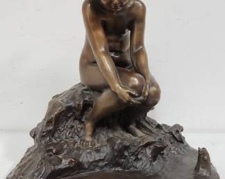 Signed Edward Berge 1914 nude bronze sculpture