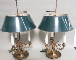  Pair of vintage French bouillotte bronze lamps