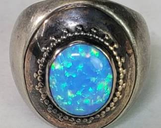 Sterling silver, 14k gold and opal cabochon ring