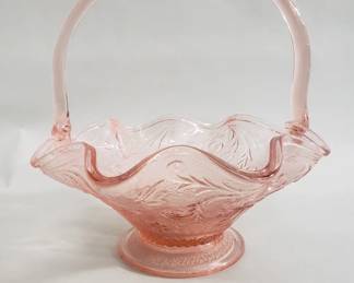 Pink pressed glass basket
