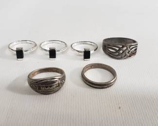 Six sterling silver rings