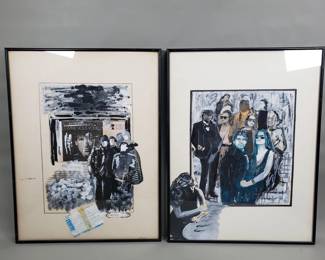 Pair of mixed media collages