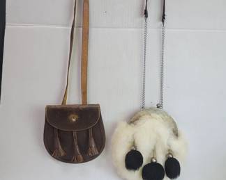 Pair of traditional Scottish leather and faux fur sporrans