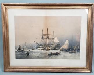 Antique colored lithograph "The Old School, 1755"