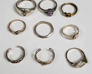 Sterling silver rings and two toe rings