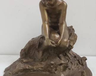 Signed Edward Berge 1914 nude bronze sculpture