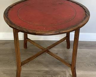 Wood and leather folding table