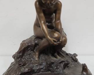 Signed Edward Berge 1914 nude bronze sculpture