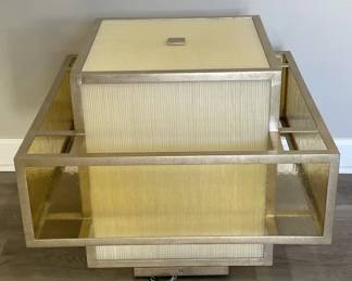 Modern metal and plastic hanging light.