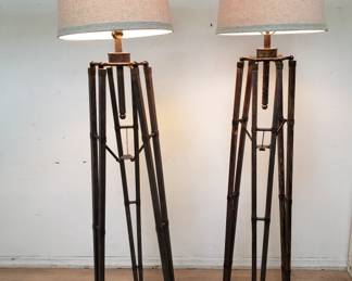  Pair of industrial-style tripod floor lamps