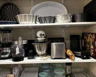 Kitchen appliances, pots, pans, Pyrex, Corningware, Kitchen Aid mixer and more