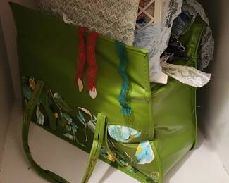 Vintage vynal bag stuffed full of vintage lace and trim