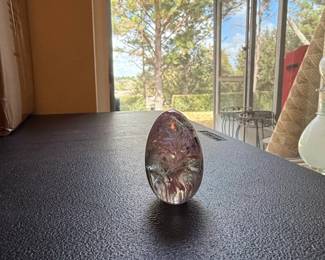 Glass Egg Paperweight with Floral Inclusion