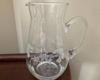 Vintage Princess House Heritage Etched Glass Pitcher