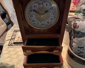 Wooden Mantel Clock with Drawer and Key
