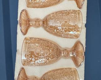 Amber Pressed Glass Goblets