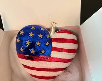 Christopher Radko Heart of America American Flag Glass Ornament