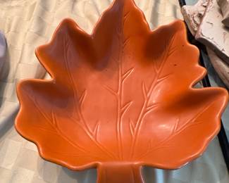 Orange Maple Leaf Ceramic Serving Dish - California Pottery