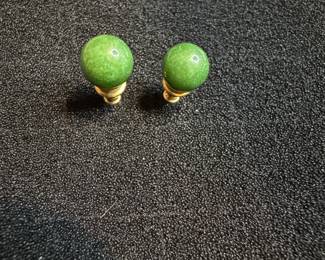 Green Jade Ball Earrings with Gold Setting