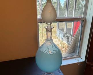 Vintage Blue and Frosted White Glass Decanter second image