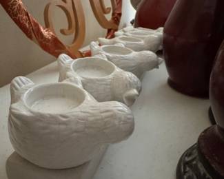 Set of 4 White Ceramic Bird Votive Candle Holders