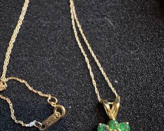 14k Yellow Gold Opal and Emerald Halo Pendant Necklace