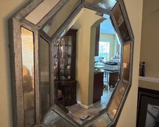 Octagonal Beveled Mirror with Antiqued Frame