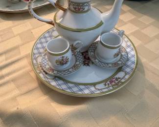 Miniature Porcelain Tea Set with Floral Motif
