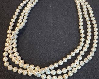 Triple Strand Faux Pearl Necklace
