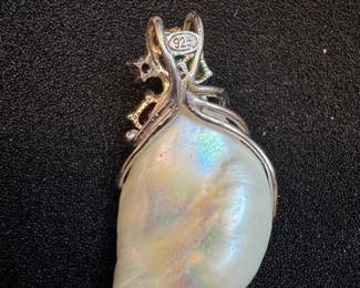 Baroque Pearl and Multi-Gem Sterling Silver Wire-Wrapped Pendant