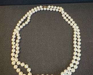 Double Strand Faux Pearl Necklace with Gold-Tone Clasp