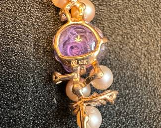 10K Gold Amethyst and Pearl Floral Brooch/Pendant