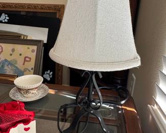 Rustic Wrought Iron Table Lamp with Linen Shade