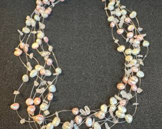 Multi-Strand Freshwater Pearl and Stone Necklace