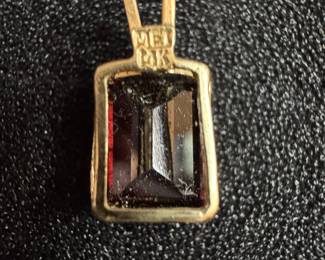 Emerald Cut Garnet Pendant in 14k Gold
