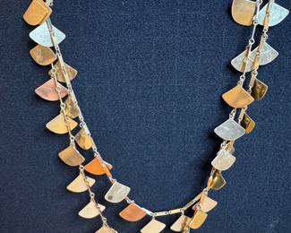 Multi-tone Metal Geometric "Fan" Pendant Necklace