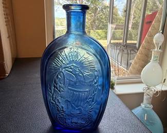 Cobalt Blue Glass Flask with Eagle and Ship Motif