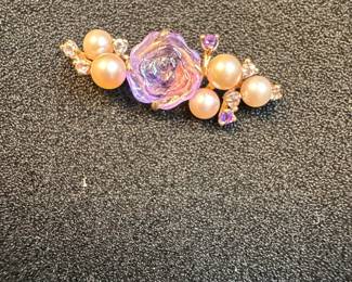 10K Gold Amethyst and Pearl Floral Brooch/Pendant