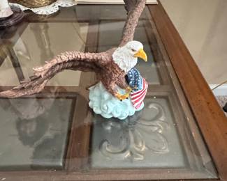 American Bald Eagle Figurine with Flag
