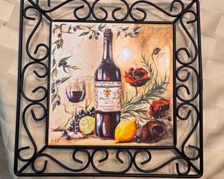 Tuscan Style Ceramic Trivet with Wrought Iron Frame