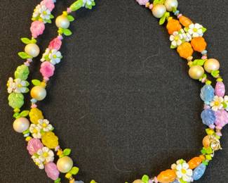Vintage Floral and Fruit Beaded Necklace