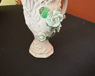 Vintage Capodimonte Style Porcelain Creamer with Applied Roses and Gold Trim