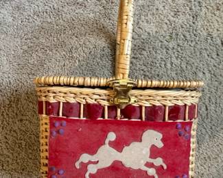 Vintage Wicker Poodle Motif Sewing Basket