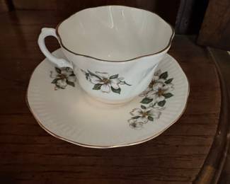 Enco National "White Dogwood" Fine Bone China Tea Cup and Saucer Set