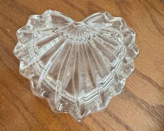 Vintage Crystal Glass Heart Shaped Trinket Box with Fan Facets