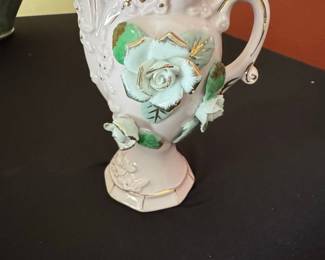Vintage Capodimonte Style Porcelain Creamer with Applied Roses and Gold Trim