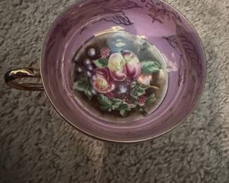 Vintage Lusterware Footed Teacup with Fruit Motif